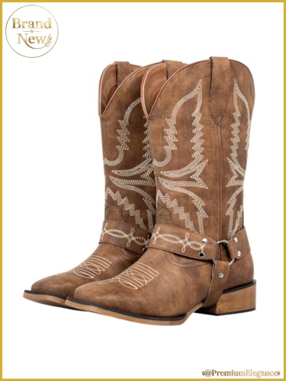 Extra Wide Calf Cowboy Boots, Square Toe Slip-On Flats for Women, Comfortable